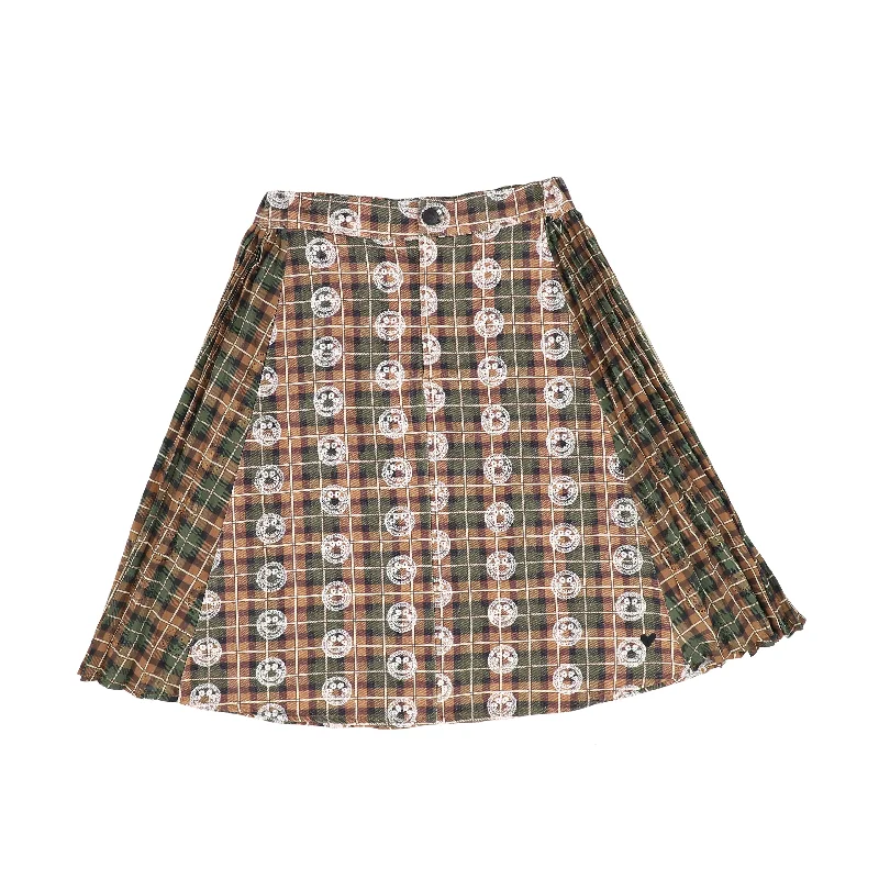 Linen Long Skirts for Breathable -HEY KID PLAID SMILE SKIRT [Final Sale]