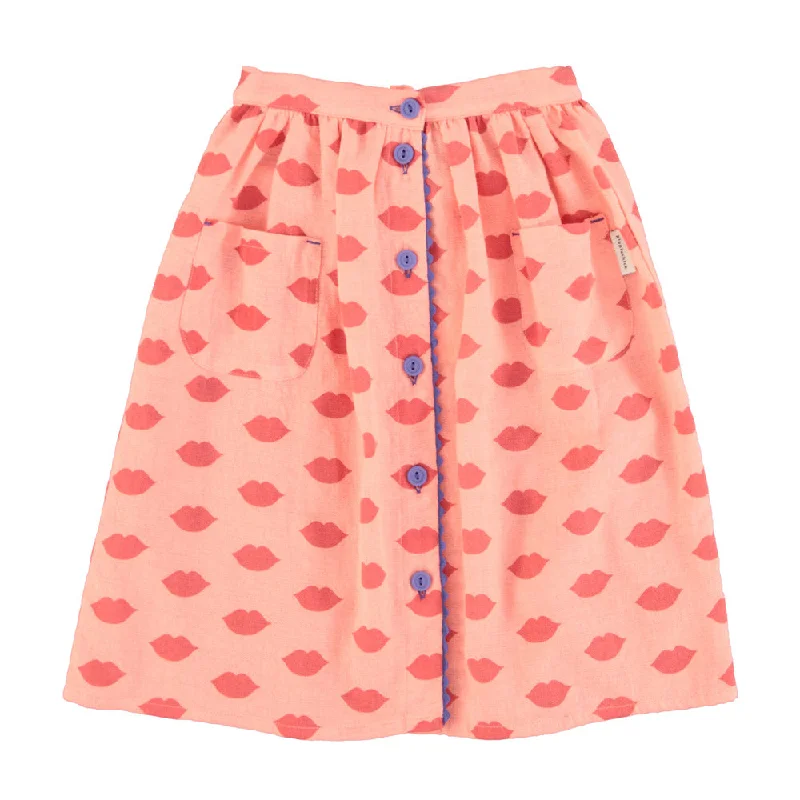 Polyester Short Skirts for Durable -PIUPIUCHICK CORAL LIP PRINT POCKET SKIRT [FINAL SALE]