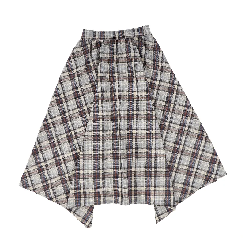 A-line Short Skirts for Flattering -ONE CHILD NAVY GREY PLAID ASYMMETRICAL SKIRT [Final Sale]