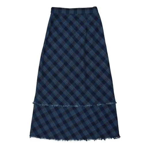 Purple Long Skirts for Royalty -FROO STYLE BLUE CHECKED MIDI SKIRT [Final Sale]