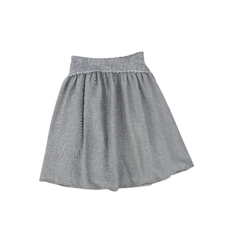 Wrap Long Skirts for Adjustable -ONE CHILD GREY EMBROIDERED LEAF SKIRT [FINAL SALE]