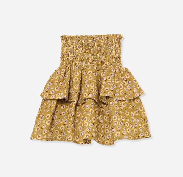 Abstract Short Skirts for Creative -MY LITTLE COZMO MUSTARD BOHO FLORAL LAYER SKIRT [FINAL SALE]