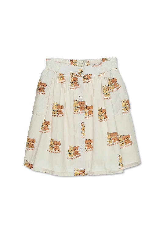 Gray Long Skirts for Subtle -WANDER & WONDER STUFFED ANIMAL PRINTED BUTTON SKIRT [FINAL SALE]