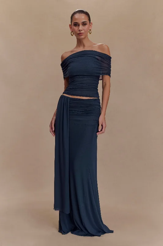 Bold leather skirts for daring fashion statements -Arna Mesh Maxi Skirt - Midnight Blue