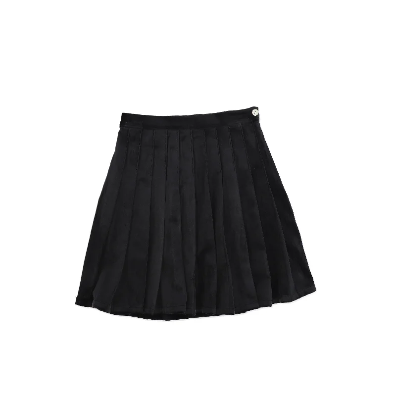 Long Skirts for Formal Occasions -KLAI BLACK VELVET PLEAT SKIRT [FINAL SALE]