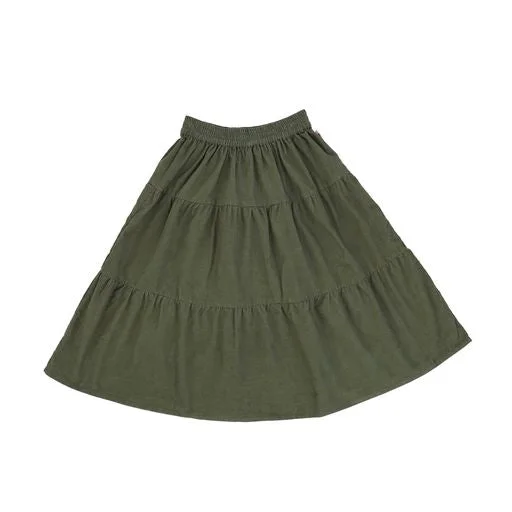 Hippie Long Skirts with Beads -AO76 FOREST GREEN TIERED SKIRT [Final Sale]