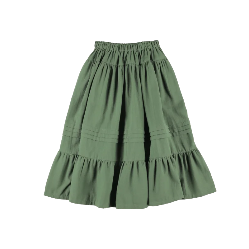 Long Skirts for Shopping Trips -BELLE CHIARA GREEN RUFFLE SKIRT [FINAL SALE]