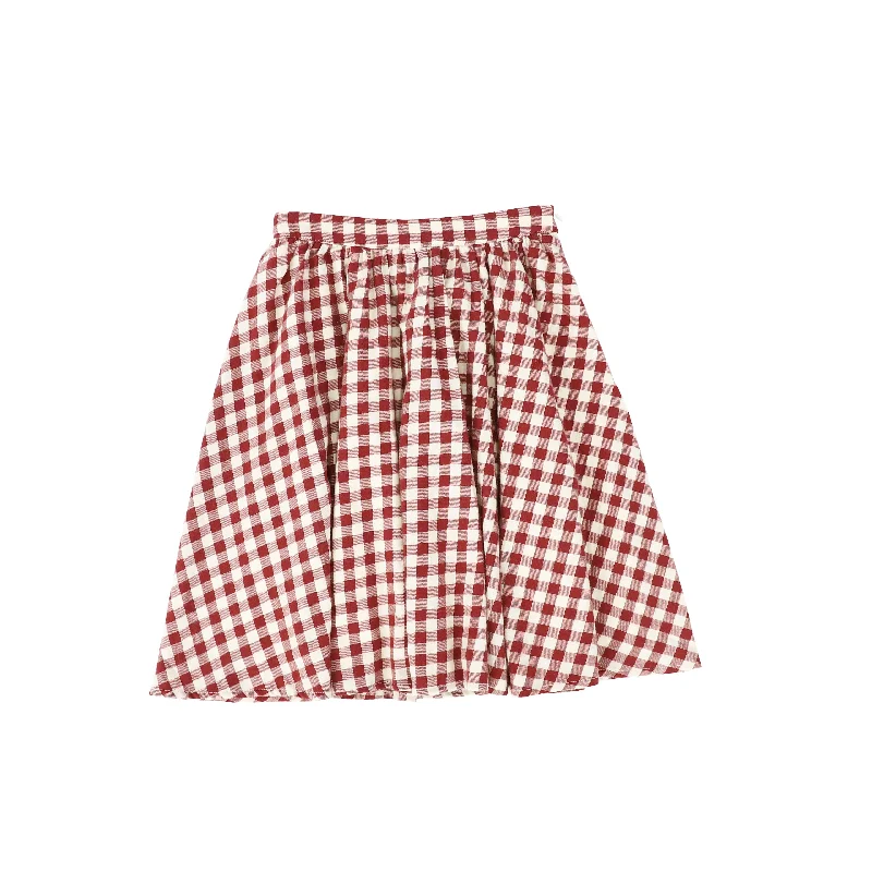 Floral Short Skirts for Romantic -Bace Collection Red Flannel Gingham Waisted Flare Skirt [FINAL SALE]