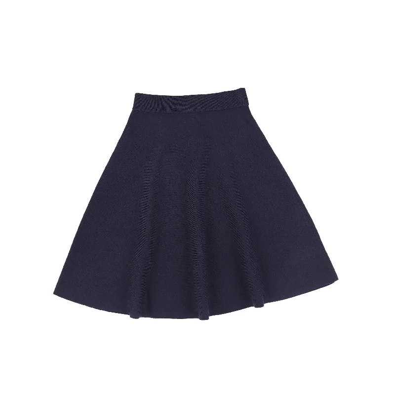 A-line Long Skirts for Flattering -Bamboo Navy Knit Seam Flare Skirt [FINAL SALE]