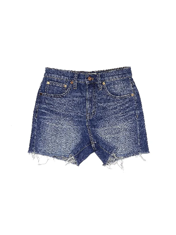 Hiking Shorts for Outdoor Trails -High-Rise Denim Shorts in Medium Wash