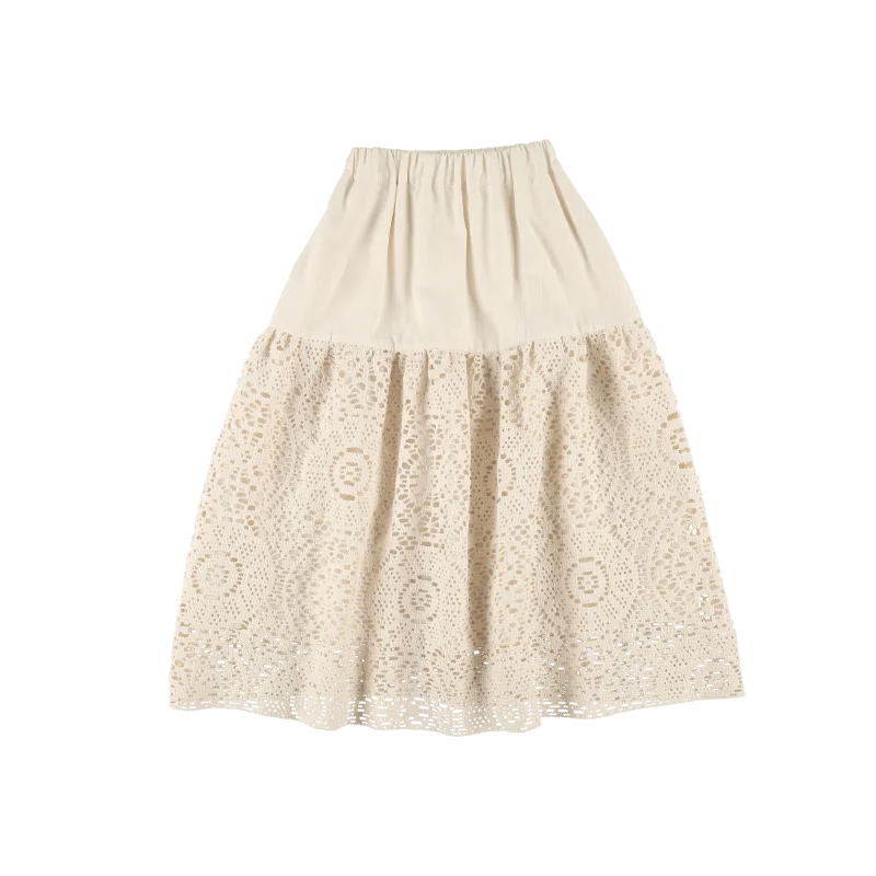 Long Skirts for Travel Adventures -BELLE CHIARA BIEGE CROCHET WAISTED SKIRT [FINAL SALE]