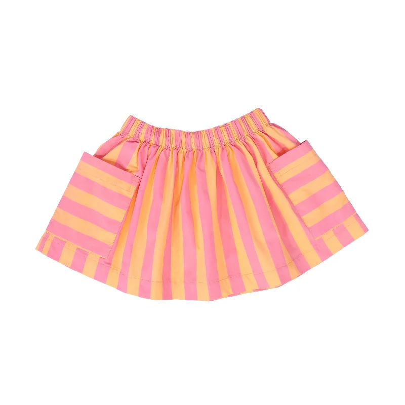 Silk Short Skirts for Luxurious -WYNKEN ORANGE/PINK STRIPED FLARE SKIRT [FINAL SALE]