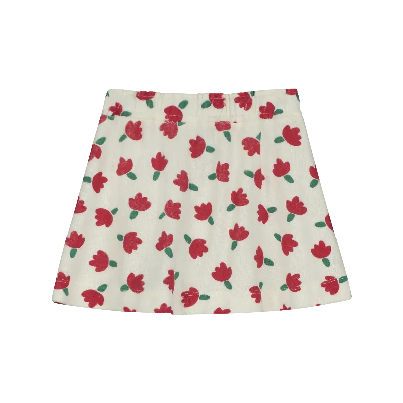 High-waisted Short Skirts for Shape -BONMOT IVORY WITH RED FLOWER PRINT SKIRT [FINAL SALE]