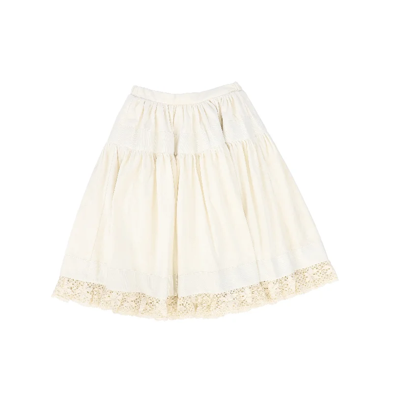 Printed Short Skirts with Patterns -THE MIDDLE DAUGHTER CREAM VELVET LACE TRIM SKIRT [FINAL SALE]