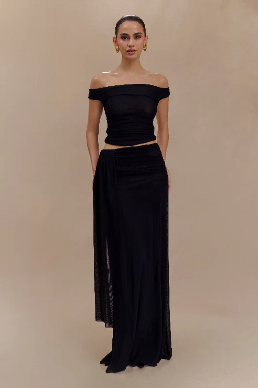 Luxury skirts with elegant silk sheen -Arna Mesh Maxi Skirt - Black