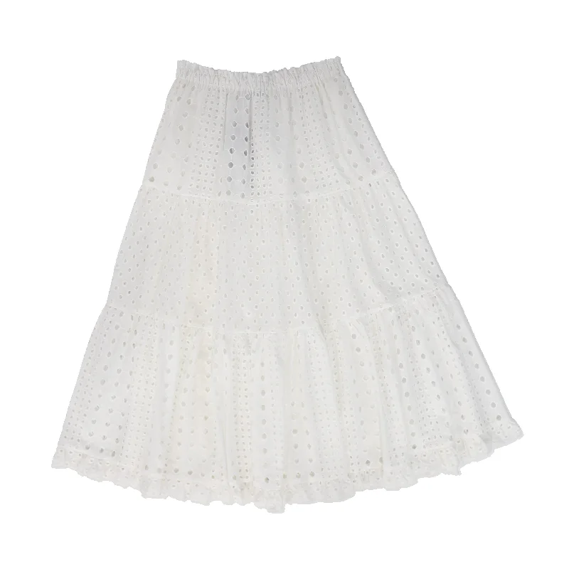 Pleated Long Skirts for Texture -VENERA ARAPU WHITE TIERED RUFFLE SKIRT [FINAL SALE]