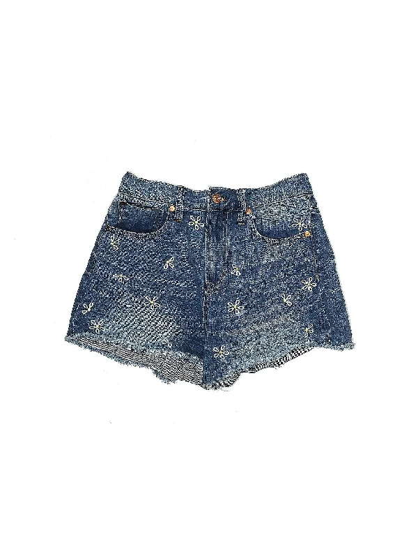 Wool Shorts for Warmth Needed -High-Rise Denim Shorts in Medium Wash