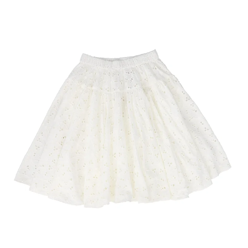 Spandex Short Skirts for Fit -MARMAR WHITE EYELET FLARE SKIRT [FINAL SALE]