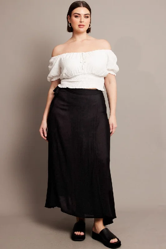 Wool Long Skirts for Warmth -Black Crinkle Wrap Maxi Skirt