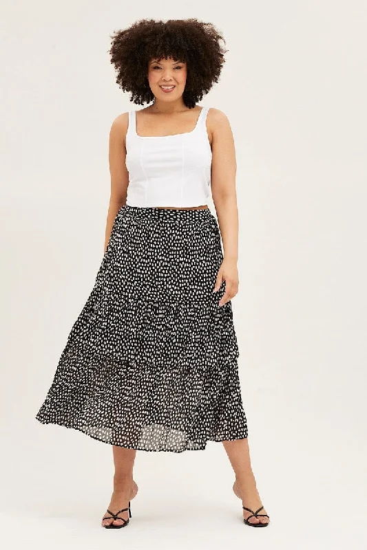 Mini Short Skirts for Youthful -Geo Print Midi Skirt Ruffle Hem