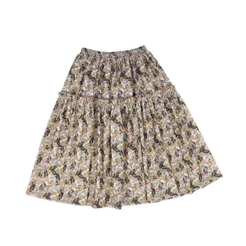 Long Skirts for Business Meeting -CERA UNA VOLTA GOLD/PINK FLOWER PRINT SKIRT [FINAL SALE]