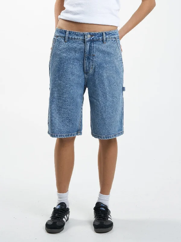 Studded Shorts for Edgy Look -Slouch Carpenter Short - Vintage Timeworn Blue