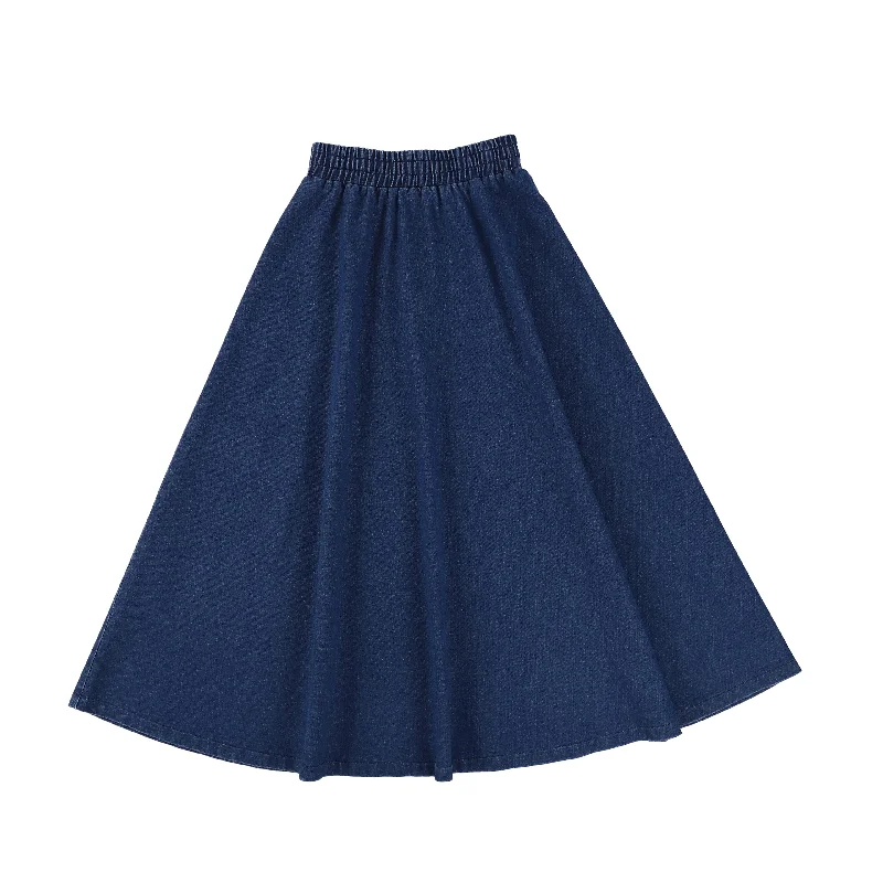 Long Skirts for Graduation -BAMBOO DARK DENIM WAISTED MAXI SKIRT [FINAL SALE]