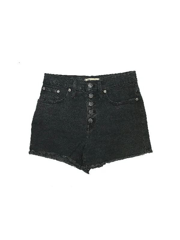 Khaki Shorts for Earthy Look -High-Rise Denim Shorts in Dark Wash