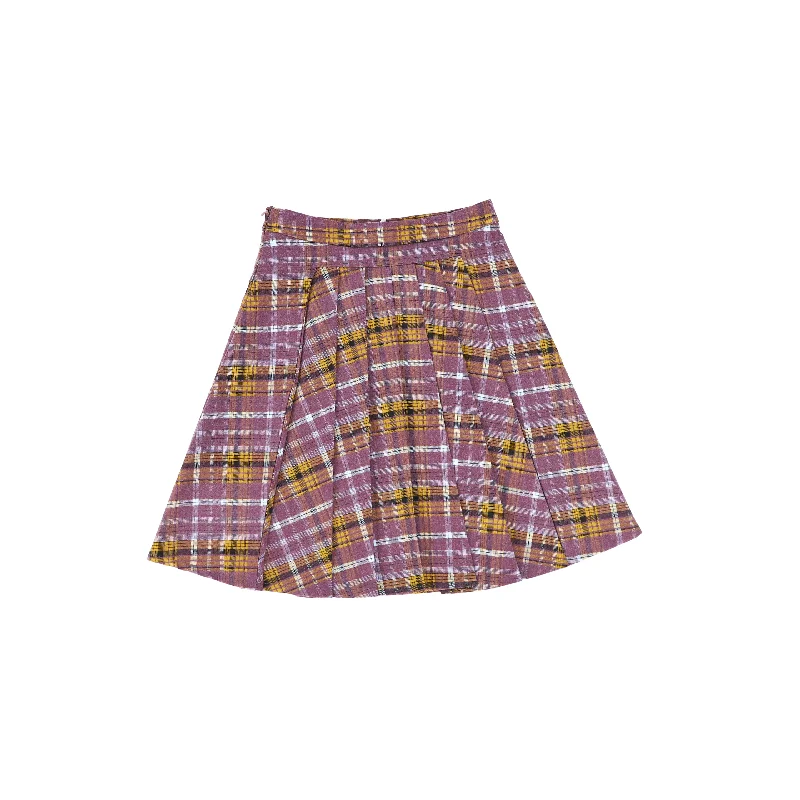 Solid Color Long Skirts for Simple -LILOU PURPLE/YELLOW PLAID PLEATED PANELED SKIRT [FINAL SALE]