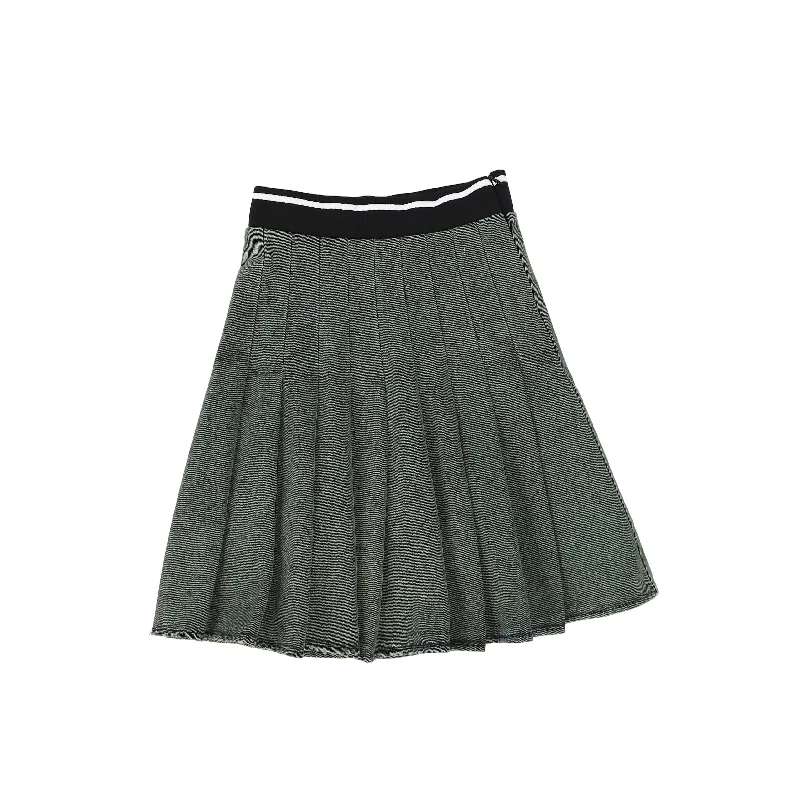 Pink Long Skirts for Feminine -HELLO YELLOW HUNTER GREEN STRIPED PLEATED SKIRT [FINAL SALE]