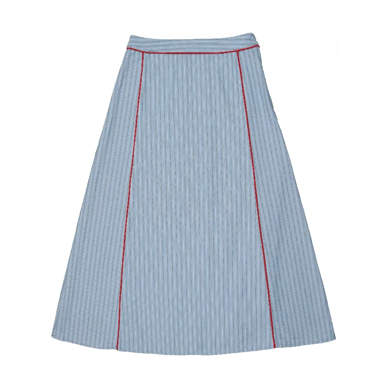 Polyester Short Skirts for Durable -MAISONITA BLUE STRIPED A LINE MAXI SKIRT [FINAL SALE]