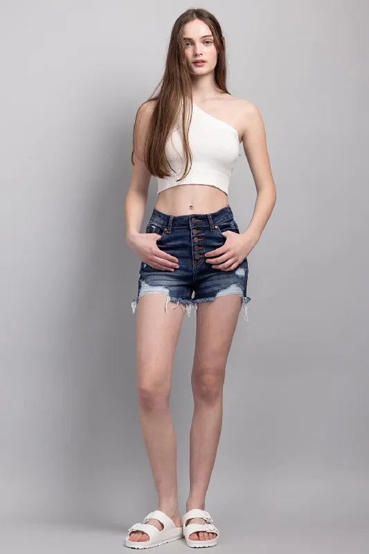 Belted Shorts for Fashion Statement -High Rise 5 Button Destructed Denim Shorts