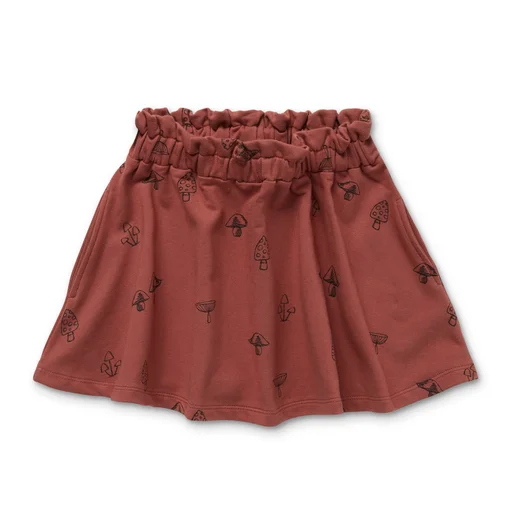 Red Long Skirts for Statement -SPROET & SPROUT RUST MUSHROOM PRINT SKIRT [Final Sale]