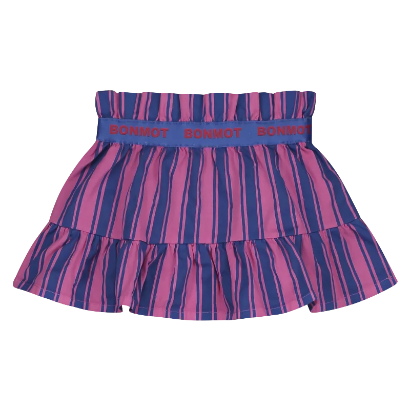 Cotton Short Skirts for Comfort -BONMOT RASBERRY STRIPED RUFFLE SKIRT [FINAL SALE]