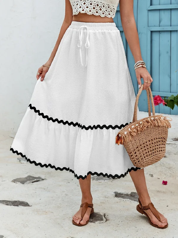 Wrap skirts with tie-front detail charm -Tied Contrast Trim High Waist Skirt