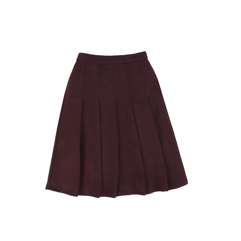 Wool Long Skirts for Warmth -MALLORY AND MERLOT BURGUNDY PLEATED WOOL SKIRT [FINAL SALE]