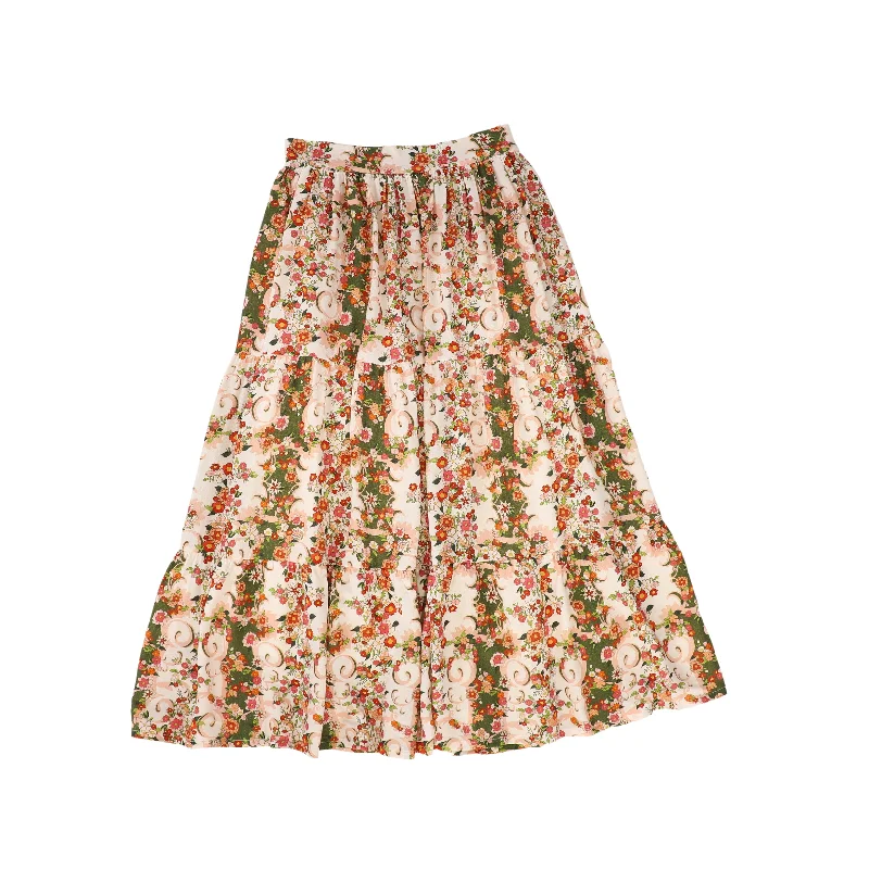 Minimalist Long Skirts for Simplicity -ATELIER PARSMEI PINK FLORAL TIERED SKIRT [FINAL SALE]