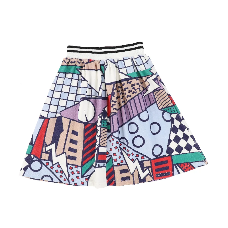 Flared Short Skirts for Flirty -BAMBOO MULTI COLORED ABSTRACT PRINT SKIRT [FINAL SALE]