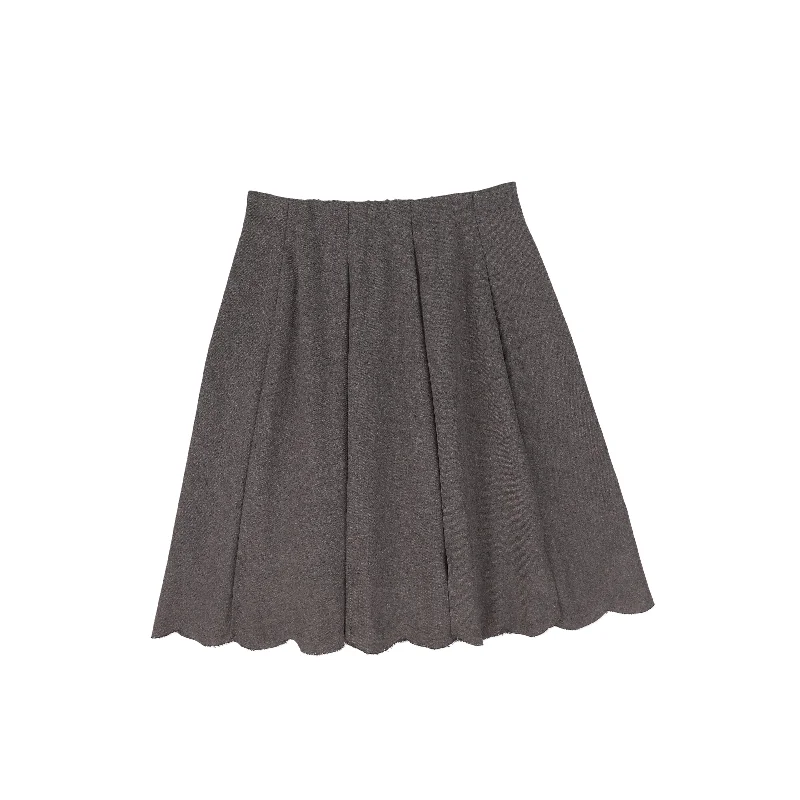 Solid Color Short Skirts for Simple -Bace Collection Charcoal Wool Scallop Pleated Skirt [FINAL SALE]