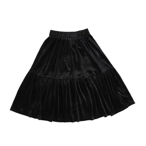 Minimalist Long Skirts for Simplicity -VIBE BLACK VELVET TIERED SKIRT [Final Sale]