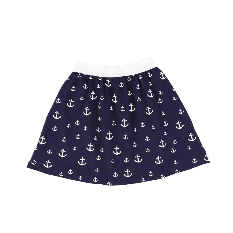 Low-waisted Short Skirts for Relaxed -BAMBOO NAVY PRINTED ANCHOR SKIRT [FINAL SALE]