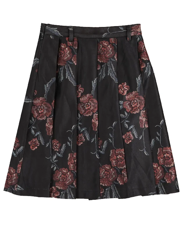 Polyester Short Skirts for Durable -BELATI NAVY/RED FLOWER PRINT PLEATED SKIRT [FINAL SALE]