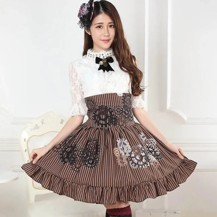 Trendy skirts with asymmetrical hem lines -Steampunk Gear Skirt