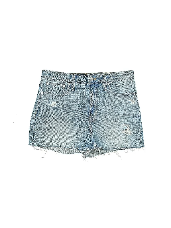 Embroidered Shorts for Detail -High-Rise Denim Shorts in Medium Wash