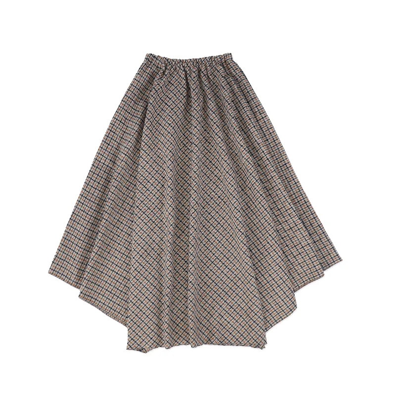 Linen Short Skirts for Breathable -VENERA ARAPU GREY/ORANGE CHECKED MIDI SKIRT [FINAL SALE]