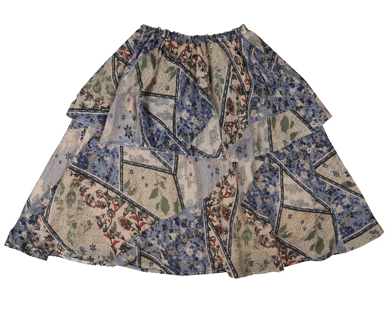 Green Long Skirts for Nature -BELATI LIGHT BLUE FLORAL WAISTED SKIRT [FINAL SALE]