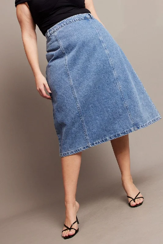 High-waisted Long Skirts for Shape -Denim Denim Midaxi Panel Skirt