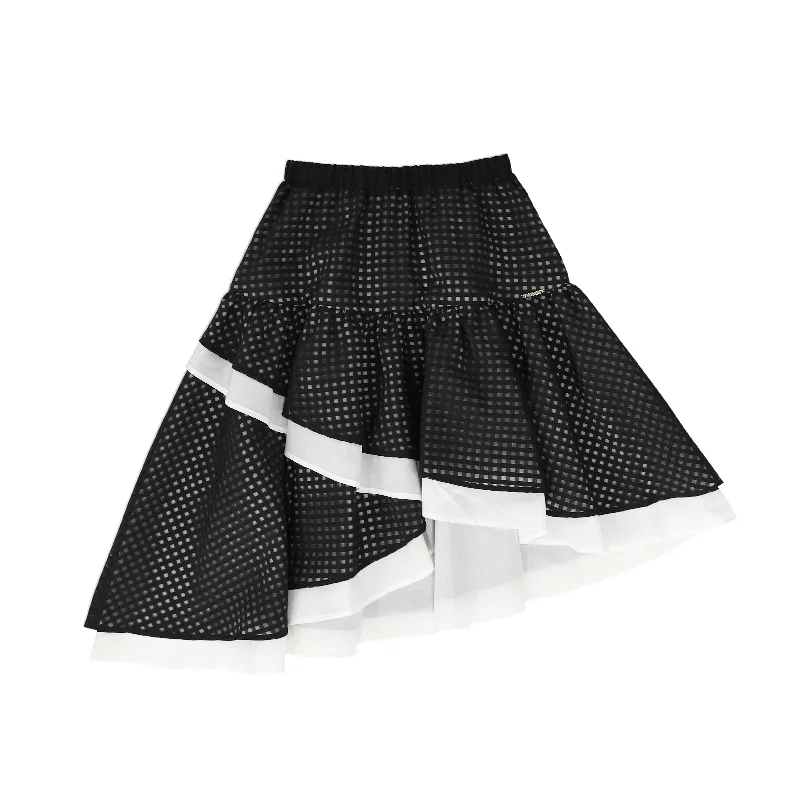 Long Skirts for Casual Outings -TWINSET BLACK/WHITE CHECKERED LAYER SKIRT [FINAL SALE]