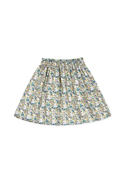 Vintage Long Skirts for Nostalgia -MIPOUNET YELLOW/BLUE FLORAL FLARE SKIRT [FINAL SALE]