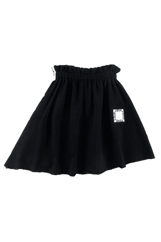 Black Long Skirts for Versatile -LOUD BLACK/WHITE TRIM GATHERED WAIST SKIRT [FINAL SALE]